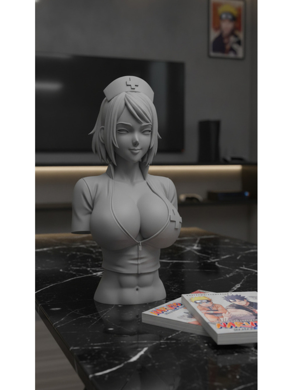 Busty Nurse Sakura Sculpture - Anime Lover Gift - Naruto Statue - Manga Fan Art